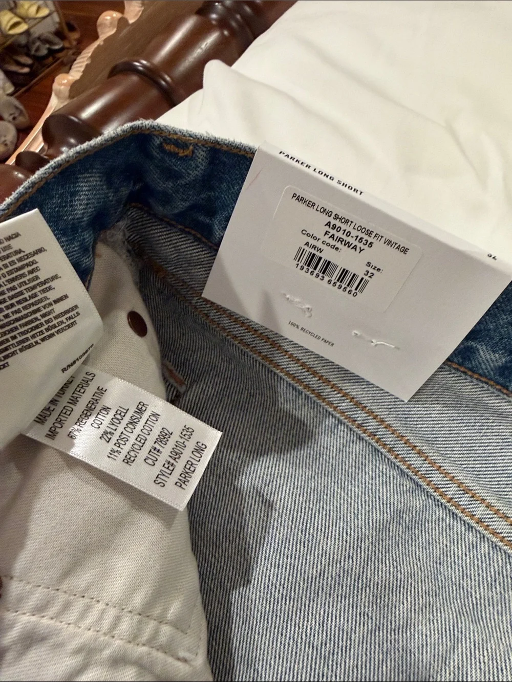 Agolde Classic Mid Blue parker long Raw Hem Jean Shorts 32
